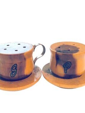 Vintage Wood Teacup Salt and Pepper Shakers